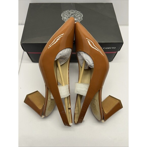Vince Camuto Slingback Pumps 3" Block Heel Camel Color Patent Leather SZ 8.5 NEW - Picture 2 of 8